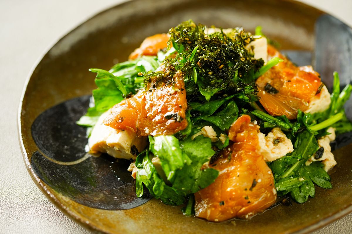 【レシピ】春菊⾖腐サラダ