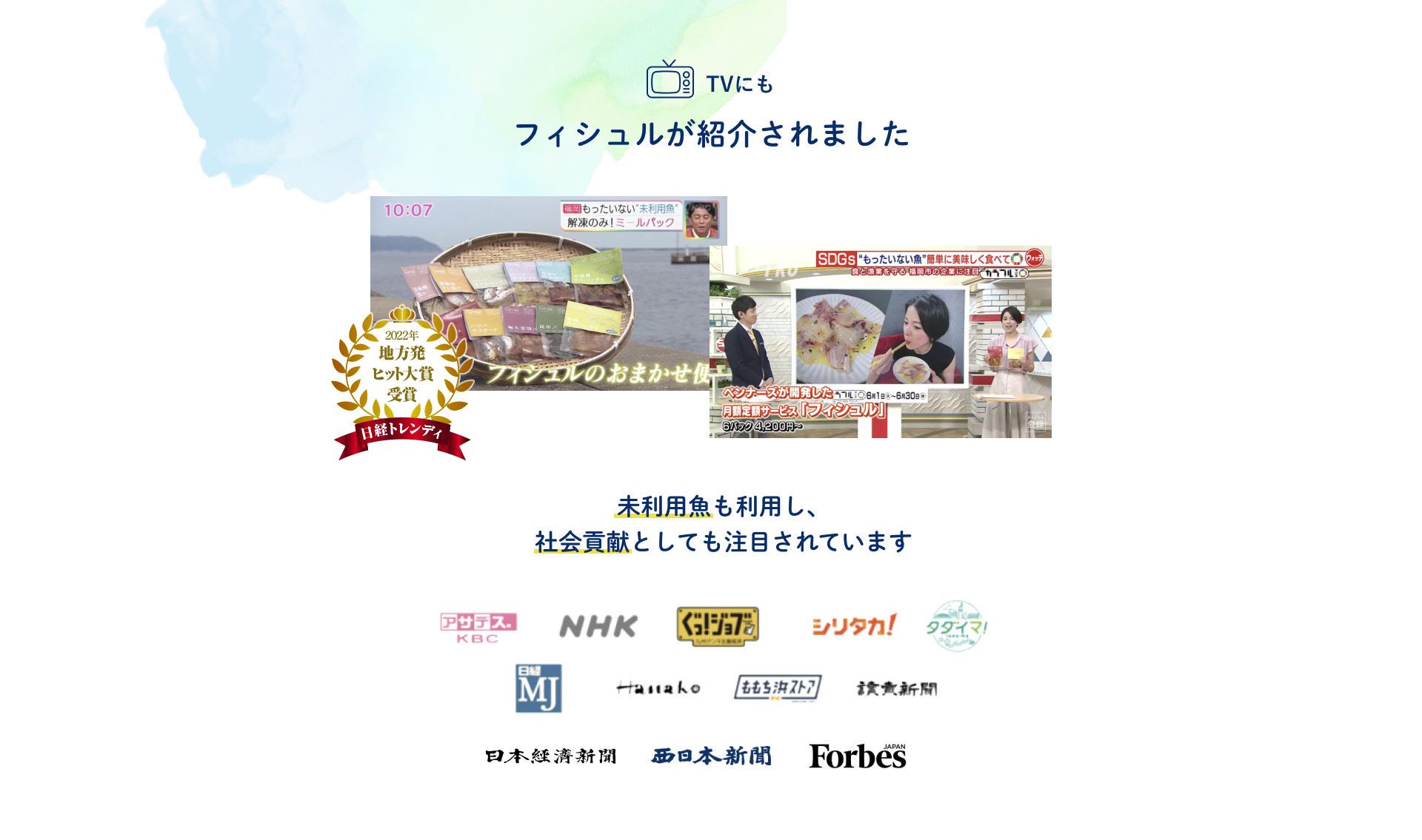TVにもフィシュルが紹介されました　未利用魚も利用し、社会貢献としても注目されています