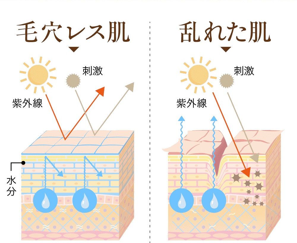 毛穴レス肌と疲れた肌