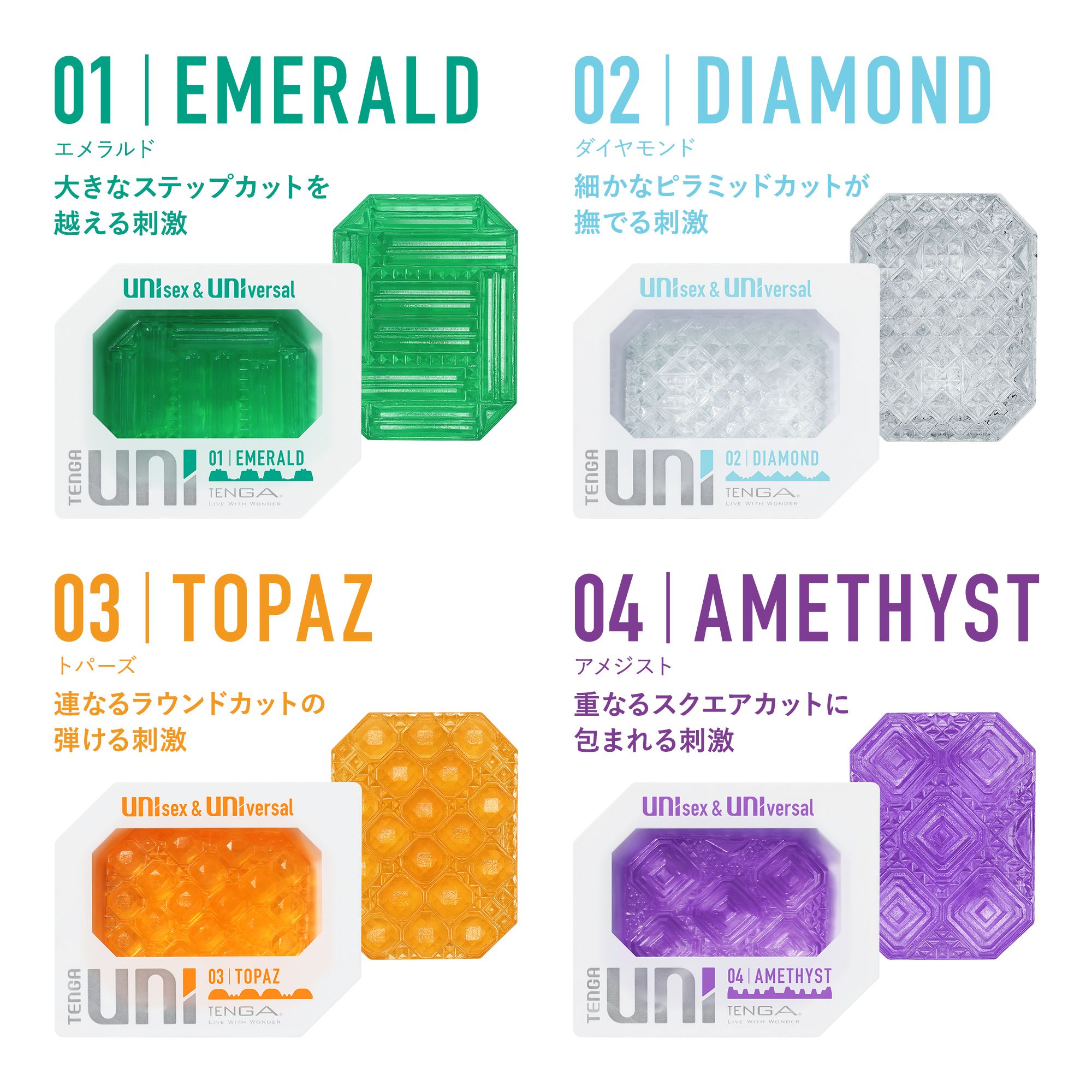 TENGA UNI EMERALD 4個＋1個付きセット
