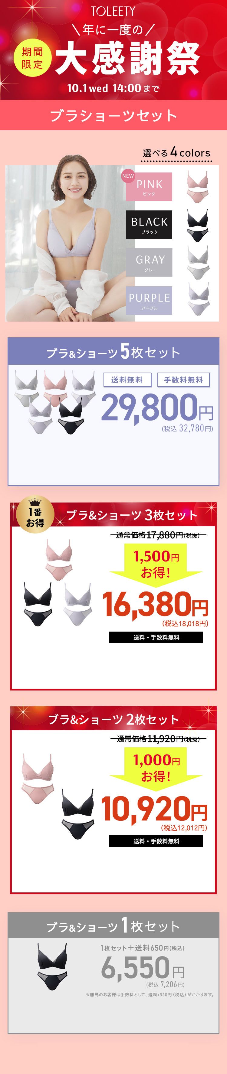 TOLEETY トゥリーティ 軽やかストレスフリーブラ＆ショーツセット