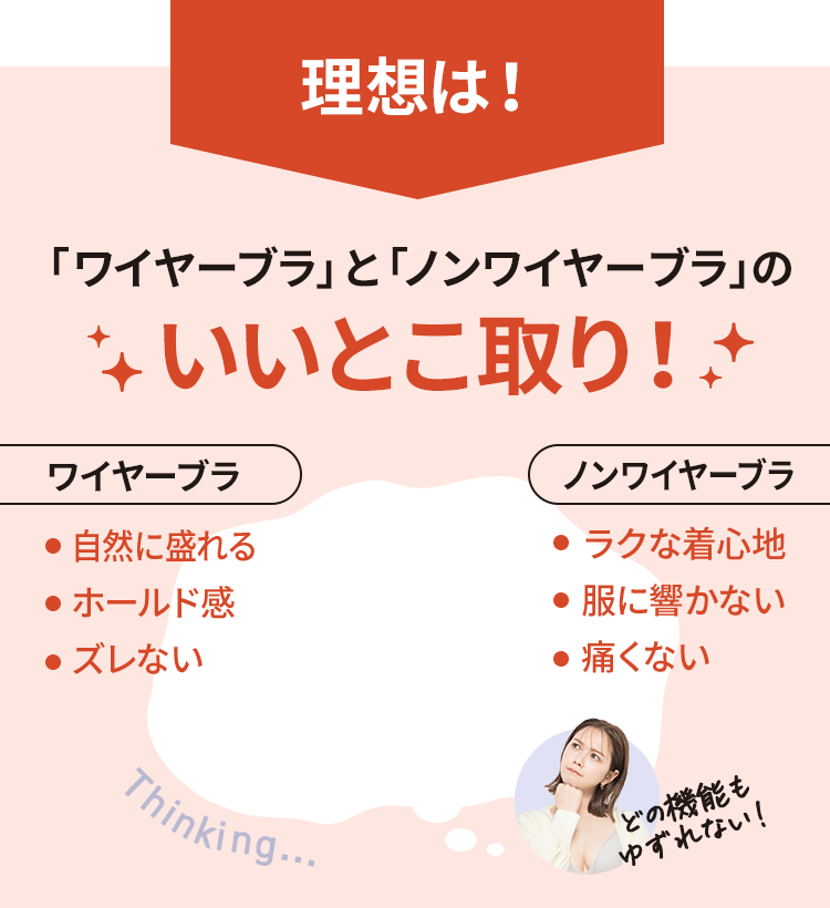 理想はノンワイヤーブラとワイヤーブラのいいとこ取り