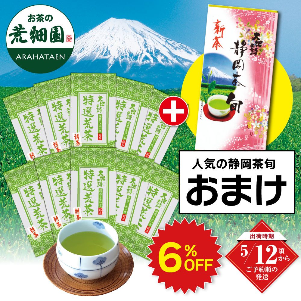 ■6％OFF 新茶 特選荒茶10袋＋静岡茶旬1袋おまけ 送料無料　※出荷時期5/12頃〜　