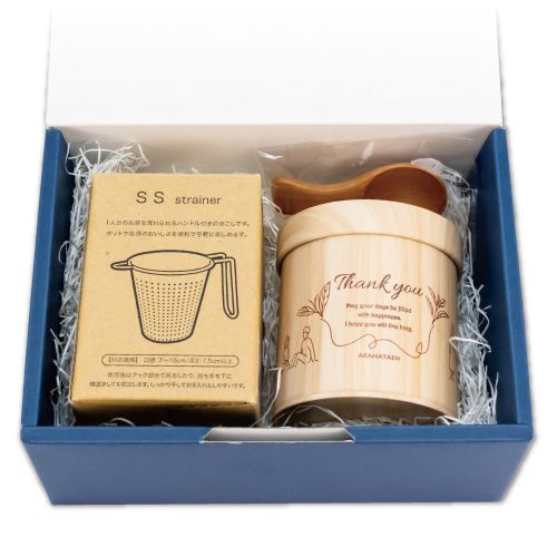 大地の旬蔵出し茶心結び缶・茶こしセット(茶さじ付)　