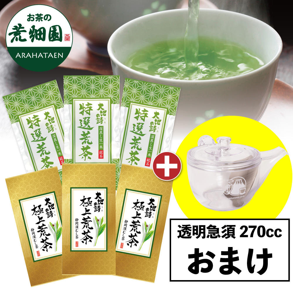 ■特選荒茶3袋+極上荒茶3袋+急須おまけ 送料無料　