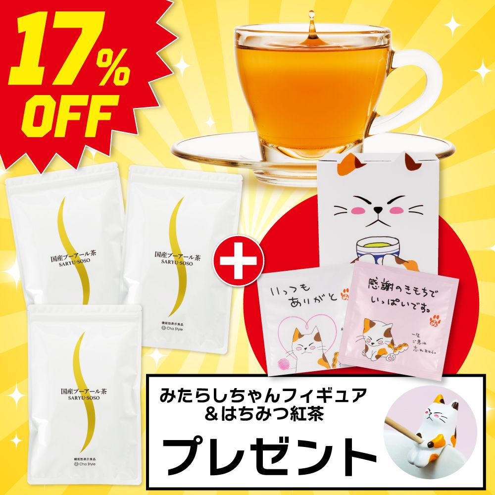 ■17％OFF 国産プーアール茶（2g×30包）3袋＋プレゼント 送料無料　