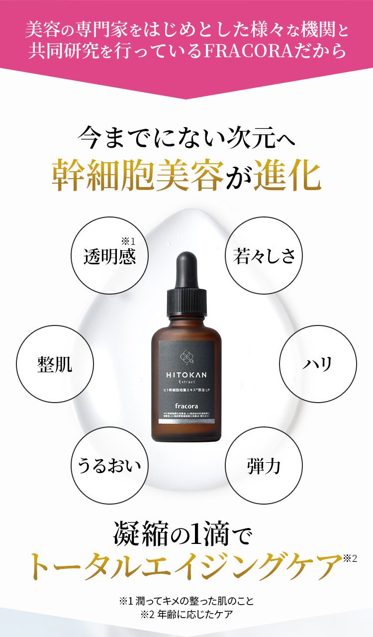 美容の専門家をはじめとした様々な機関と共同研究を行っているFRACORAだから今までにない次元へ幹細胞美容が進化　凝縮の1滴でトータルエイジングケア
