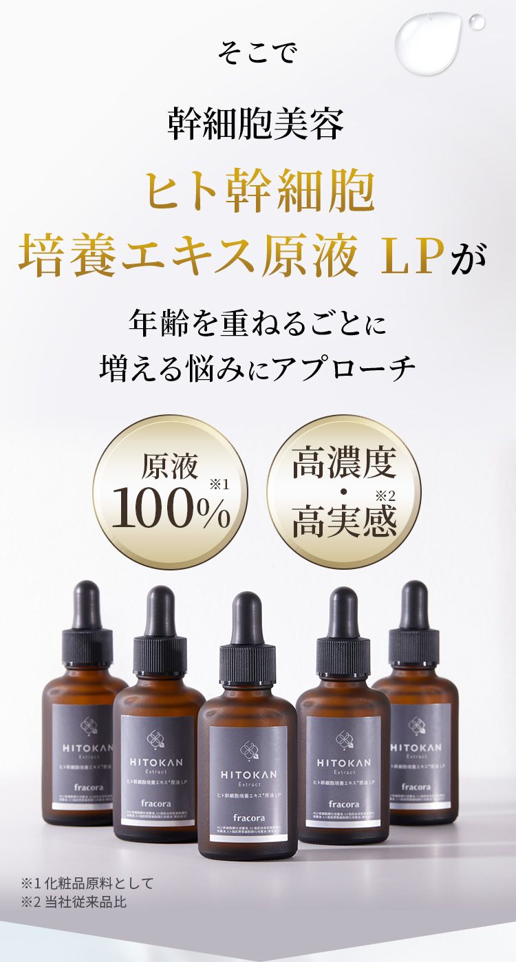 そこで幹細胞美容 ヒト幹細胞培養エキス原液 LPが年齢を重ねるごとに 増える悩みにアプローチ　原液100%　高濃度 ・ 高実感